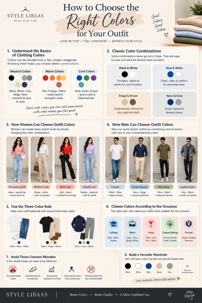 How to choose the right colors for your outfit – stylish clothing color combinations for men and women.